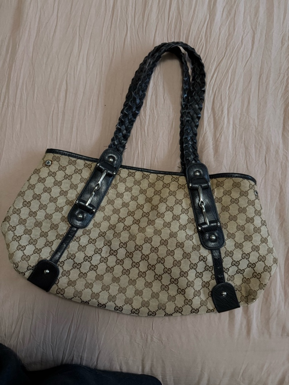 Gucci Beige Monogram Tote with Black Trim - Picture 2 of 6